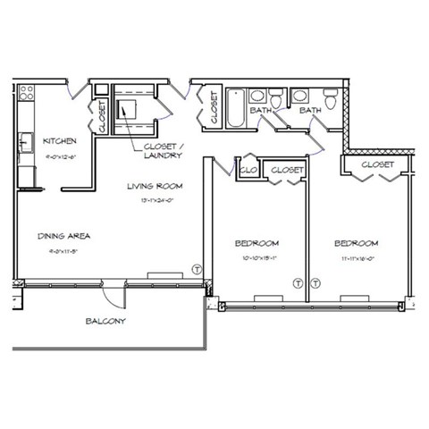 Crystal House Apartments in Arlington, Virginia 2x1.5 Floor Plan